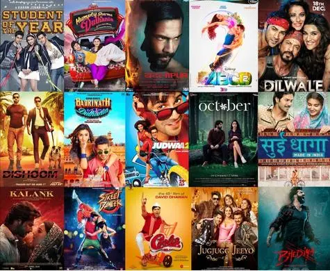 Collage of Varun Dhawan’s popular Bollywood movie posters highlighting his romantic comedy and action roles