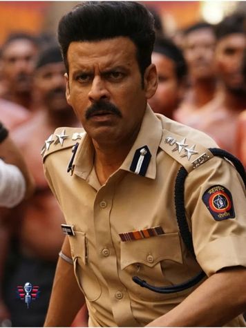 Manoj Bajpayee depicted in a Maharashtra police uniform portraying a police inspector role in film