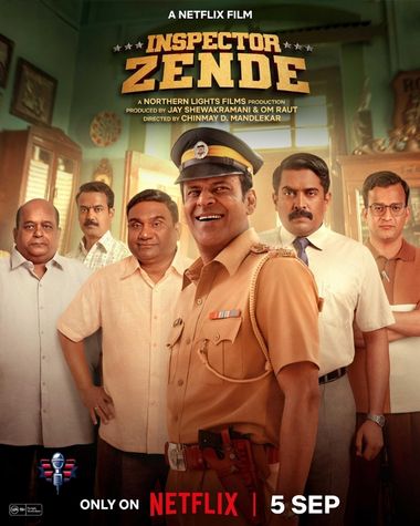 Promotional poster of the Netflix film "Inspector Zende" featuring the lead police inspector and supporting cast, releasing on 5th September